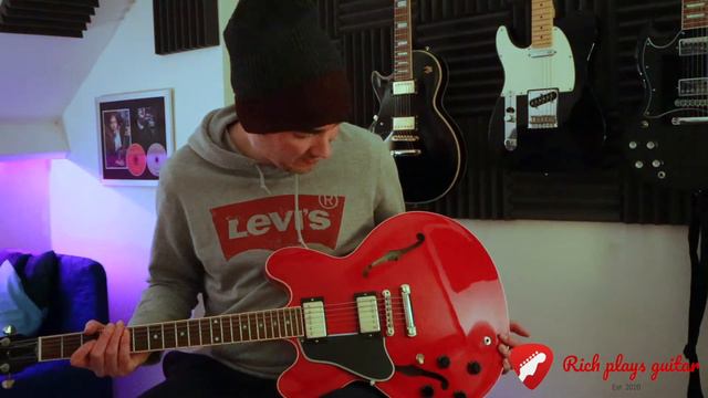 2002 Gibson 335 dot cherry red left handed review and unplugged sound test смотреть онлайн