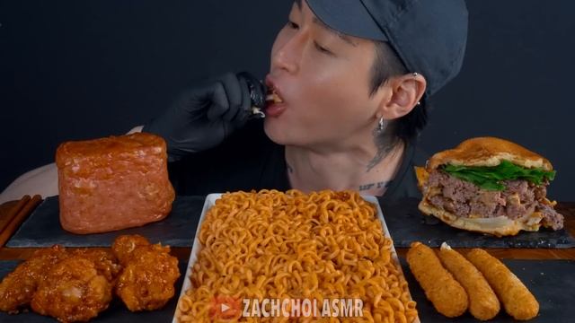 ASMR MUKBANG | Triple Cheeseburger, Spicy Noodles, Spam, Cheese Stick, Fried Chicken
