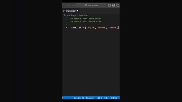 Remove specified index | #python #coding #learnpython #pythonforbeginners #code смотреть онлайн
