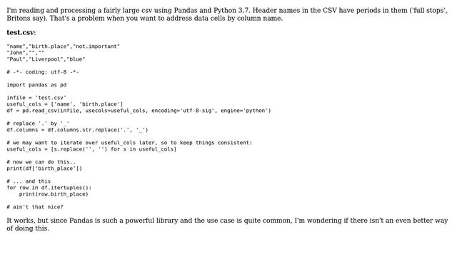 Handling periods ('.') in CSV column names with Pandas смотреть онлайн