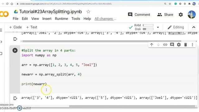 Python Tutorial#23 Numpy Array Splitting using Google Colab in Tamil смотреть онлайн