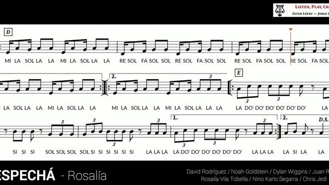 Despechá - Rosalía (partitura-melodía con notas para flauta) смотреть онлайн