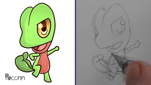 Cómo Dibujar A Treecko Chibi (Pokemon)
