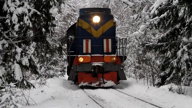 Зимняя сказка. ТЭМ2 3347 в туннеле из заснеженных елей. Подъездной путь от ст. Бужаниново. смотреть онлайн