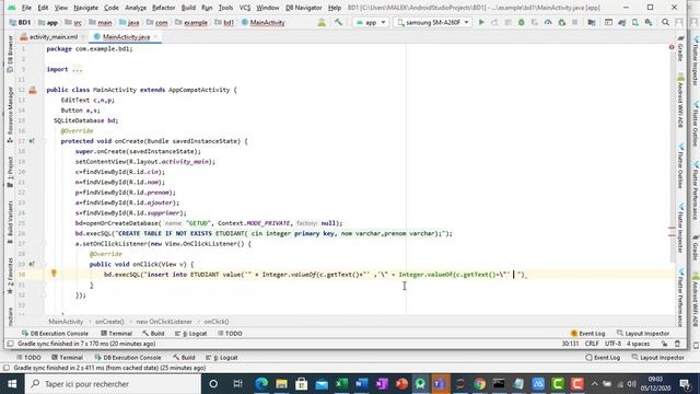Maitriser Android : SQLiteDatabe, moveToFirst, Cursor, openOrCreateDatabase, execSQL, rawQuery смотреть онлайн