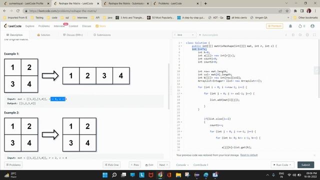 Reshape the Matrix #leetCode #Strings #java #javaInterview #interviewQuestions смотреть онлайн