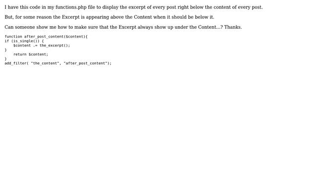 Wordpress: Excerpt is being added above the content, but it should be after it смотреть онлайн