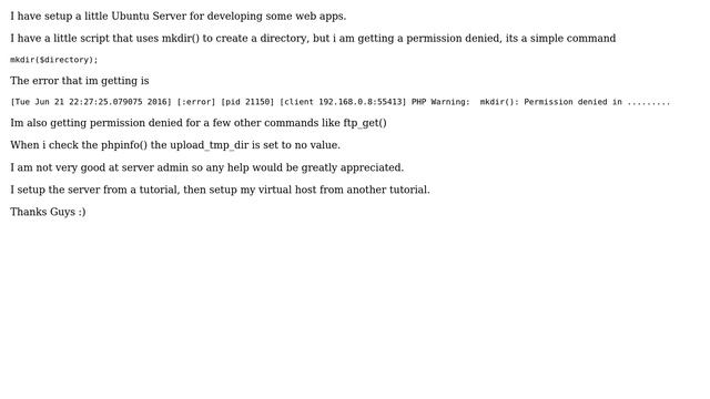 Ubuntu: Ubuntu Server unable to create directory in PHP смотреть онлайн