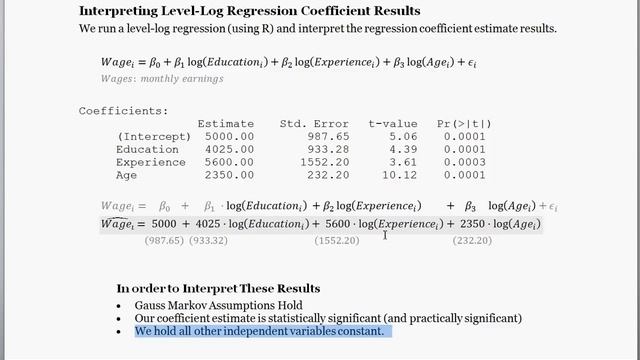 Level-Log Regression & Interpretation (What do the Regression Coefficient Estimate Results Mean?) смотреть онлайн