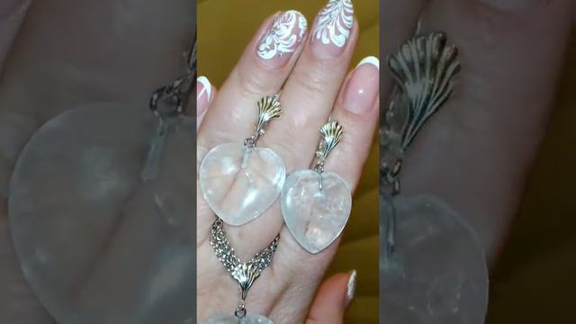 Серьги сердца и кулон горный хрусталь, серебро 925 смотреть онлайн