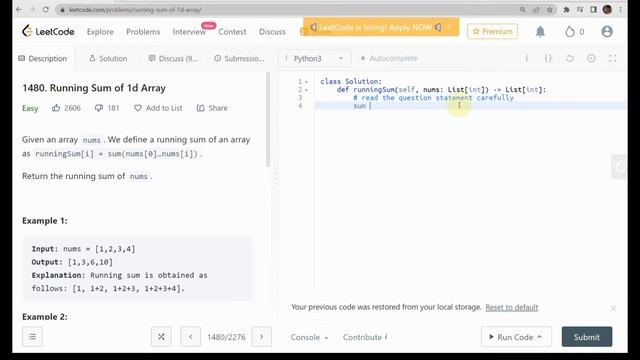 1480. Running Sum of 1d Array | LeetCode Solutions Series by python/pyhton3 | omnyevolutions смотреть онлайн