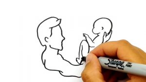 Красивый рисунок для Папы. Просто рисуем на День Отца. Рисуем Силуэт Папы с Ребенком. #585