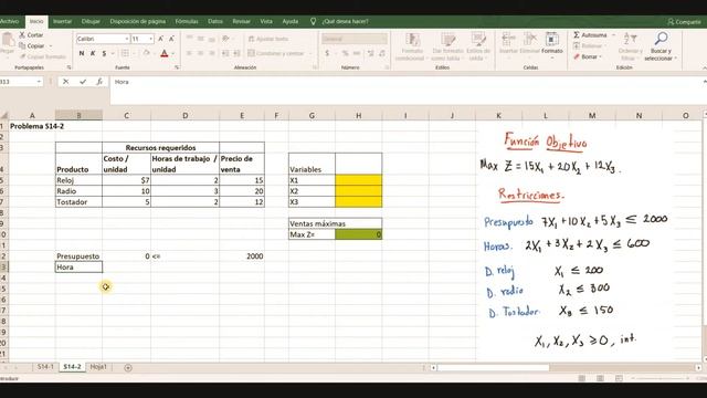 Solución En Excel Solver. PL Con 3 Variables. Problema 2 (2/2)