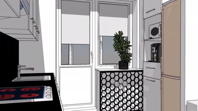 Кухня-гостиная 16,7м.кв. чёрно-белый вариант! смотреть онлайн