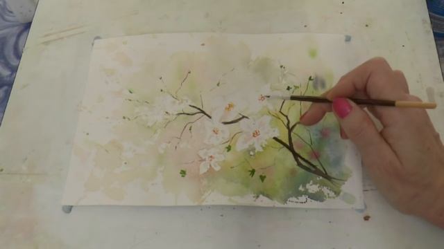 С 8 Марта! Акварель. Рисуем ветку вишни.Негатив.Cherry Tree Branch. смотреть онлайн