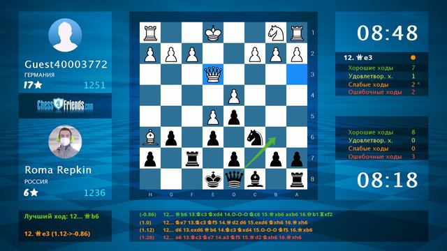 Chess Game Analysis: Guest40003772 - Roma Repkin : 0-1 (By ChessFriends.com) смотреть онлайн
