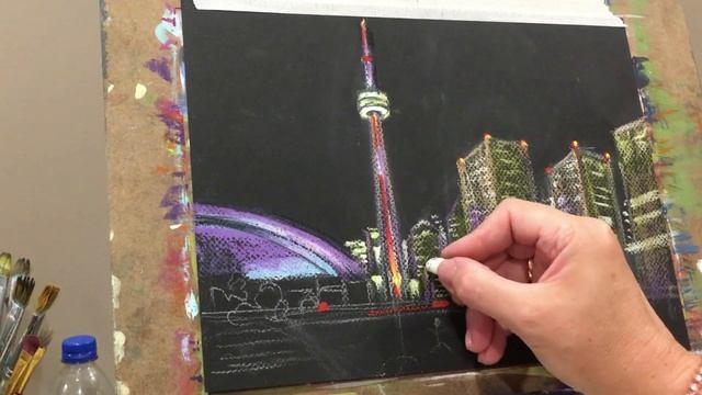 Oil pastel. Drawing night city. Toronto. Масляная пастель. Рисуем ночной город Торонто. смотреть онлайн