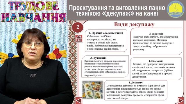 Трудове навчання. 9 клас. та виготовлення панно технікою декупаж на канві. смотреть онлайн