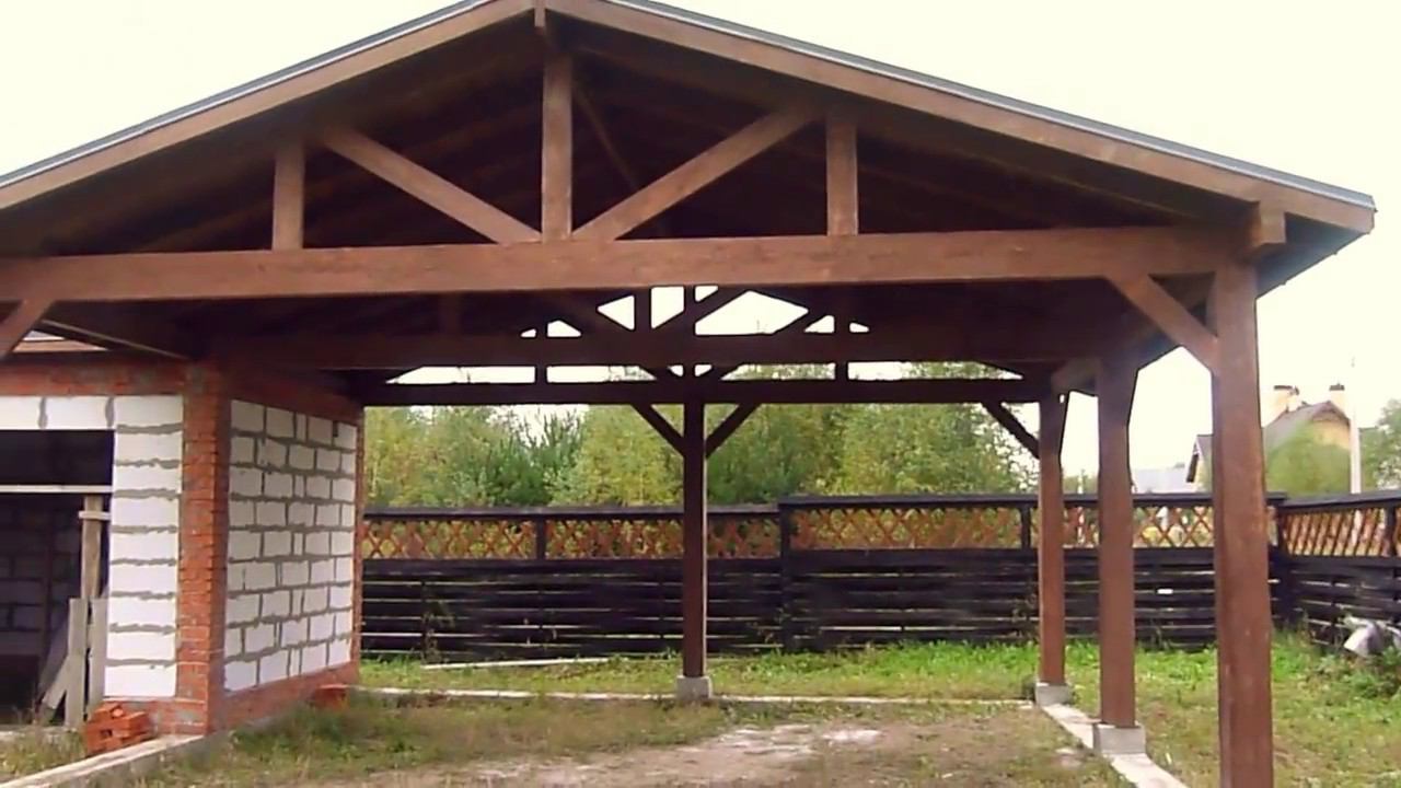 Деревянный Навес для двух автомобилей к хозблоку 7х65м