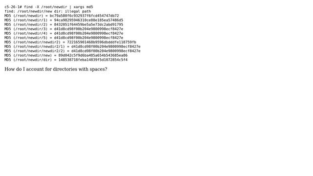 create md5 hash from a recursive file listing when some paths have spaces (3 Solutions!!) смотреть онлайн