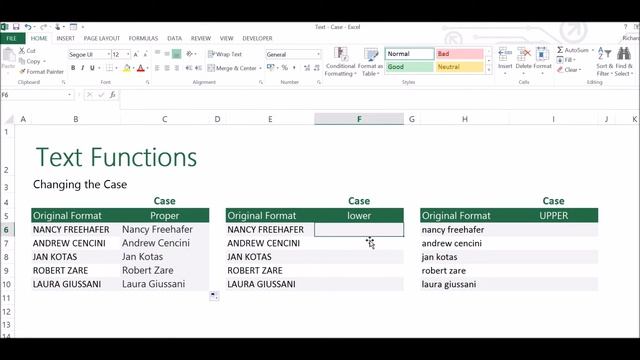 Excel Text Functions - Changing the Case