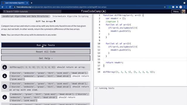 Diff Two Arrays - FreeCodeCamp challenge. смотреть онлайн