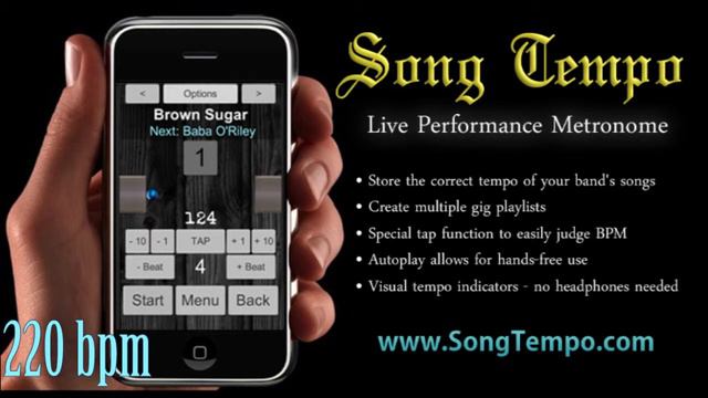 220 BPM Metronome - 10 Minutes Click Track - www.SongTempo.com смотреть онлайн
