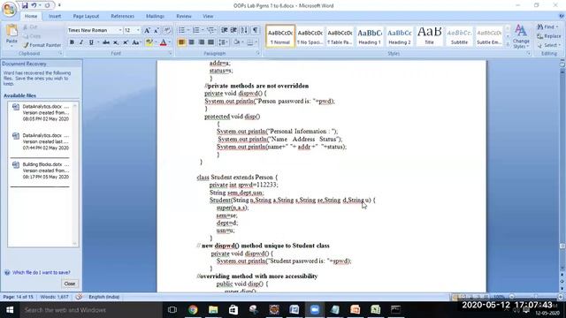 OOPS WITH JAVA - EXP 6 19CSL46 MULTILEVEL INHERITANCE ACCESS CONTROL (CSE Department) смотреть онлайн