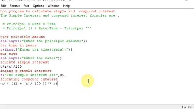 Python program to calculate simple and compound interest смотреть онлайн