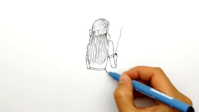 Как нарисовать Девушку в Красивом Платье с Шариком в Руке - рисунки для срисовки смотреть онлайн