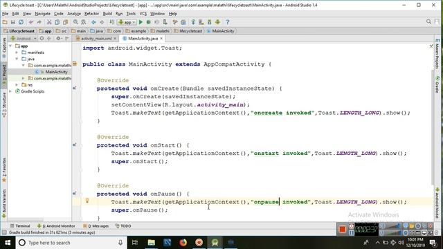 Activity Life Cycle in Android Studio(Using Toast) Ex-1 смотреть онлайн