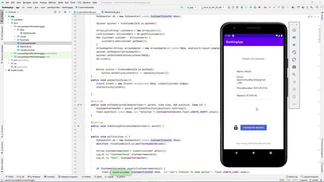 Basic Banking App| JAVA | Android Studio | Transfer Amount from one person to another | App смотреть онлайн