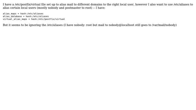 Using both /etc/postfix/virtual \*and\* /etc/aliases with Postfix смотреть онлайн