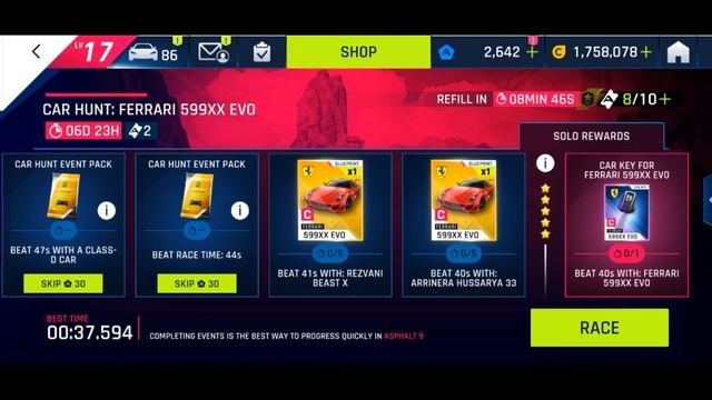 Asphalt 9 - FERRARI 599XX EVO - Car KEY Hunt | Touchdrive Guide | with Rezvani & Arrinera смотреть онлайн