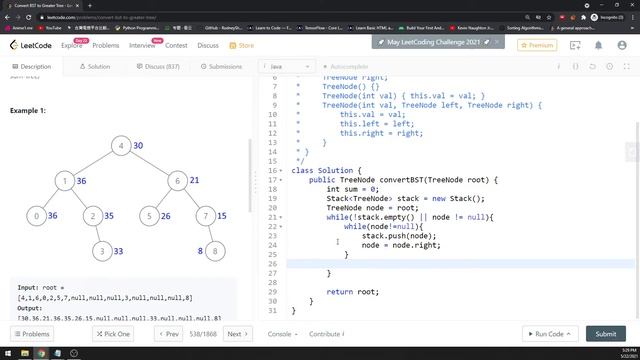 LeetCode 538 | Convert BST to Greater Tree | BFS | Stack | Java смотреть онлайн