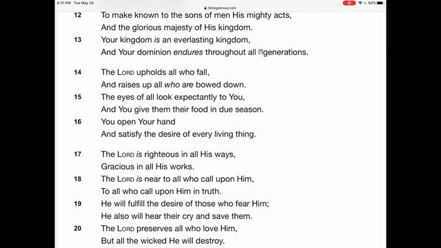 First Christian Assembly - Morning Meditations - Psalm 145 & 150 - May 27, 2020 смотреть онлайн