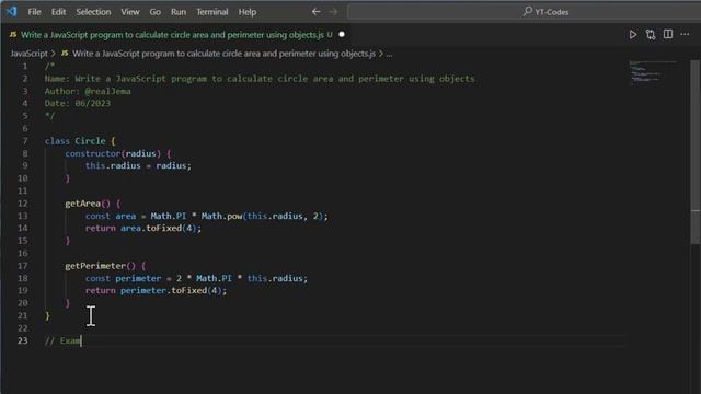 Write a JavaScript program to calculate circle area and perimeter using objects смотреть онлайн