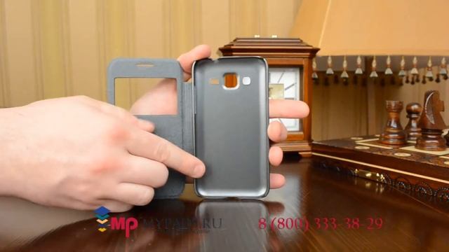 Фирменный оригинальный чехол книжка для Samsung GALAXY Core Prime SM G360H черный кожаный с окошком смотреть онлайн