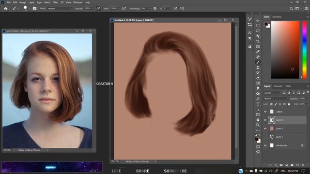 HAIR DRAWING Tutorial || Simple Digital painting hair in Adobe PHOTOSHOP || എങ്ങനെ HAIR വരക്കാം || смотреть онлайн