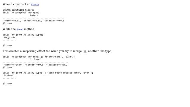 Databases: Why doesn't jsonb constructor from a NULL record behave like hstore constructor? смотреть онлайн