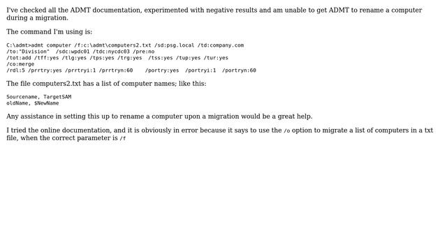 How do I migrate, and rename a computer using ADMT command line? смотреть онлайн