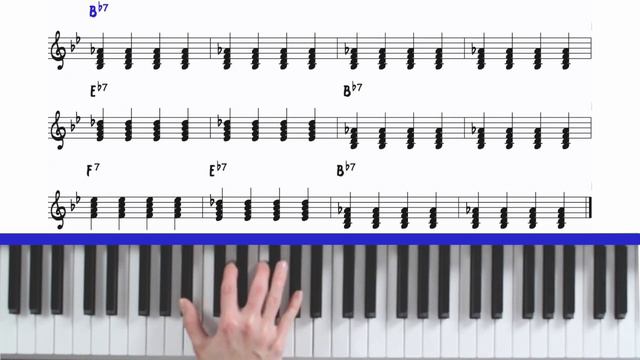 Beginner Jazz Piano Lesson #10 - Bb Blues Progression in Quarter Notes смотреть онлайн