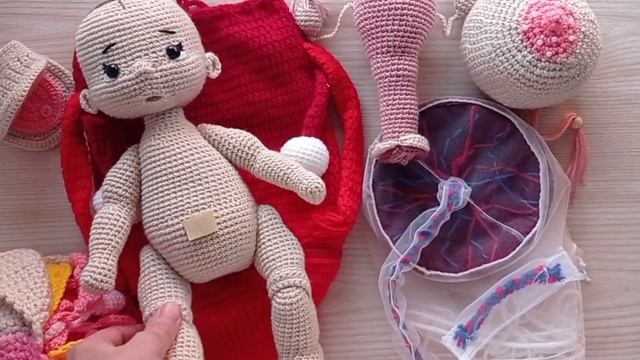 Вязаный пупс с родничками, как у новорожденных. Рост 30 см.