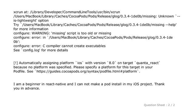 iOS : OS pod install error. Module glog cannot be installed смотреть онлайн