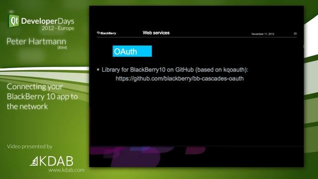 QtDD12 - Connecting your BlackBerry 10 app to the network - Peter Hartmann смотреть онлайн