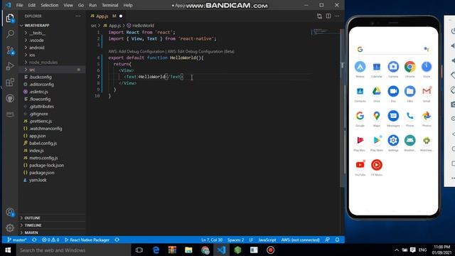 Hello World Example in React-Native смотреть онлайн