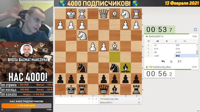 НАС 4000 ПОДПИСЧИКОВ! Блиц со зрителями на lichess.org смотреть онлайн