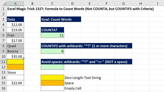 Excel Magic Trick 1327: Formula to Count Words in Column with Mixed Data: COUNTIFS Function смотреть онлайн