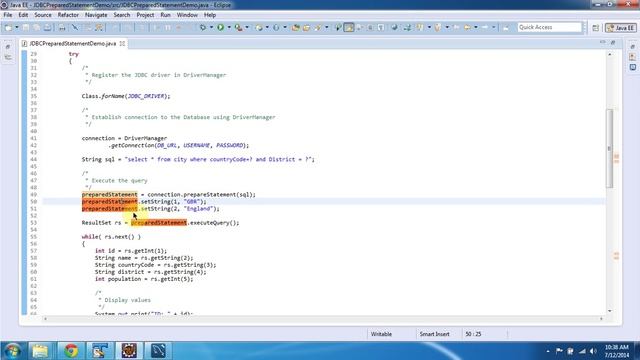 JDBC PreparedStatement Demo смотреть онлайн