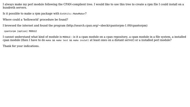 Make a rpm package from the cpan compatible tree? смотреть онлайн